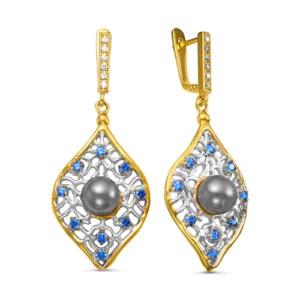 Серьги из серебра 925 с фианитами и жемчугом