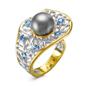 Кольцо из серебра 925 с фианитами и жемчугом